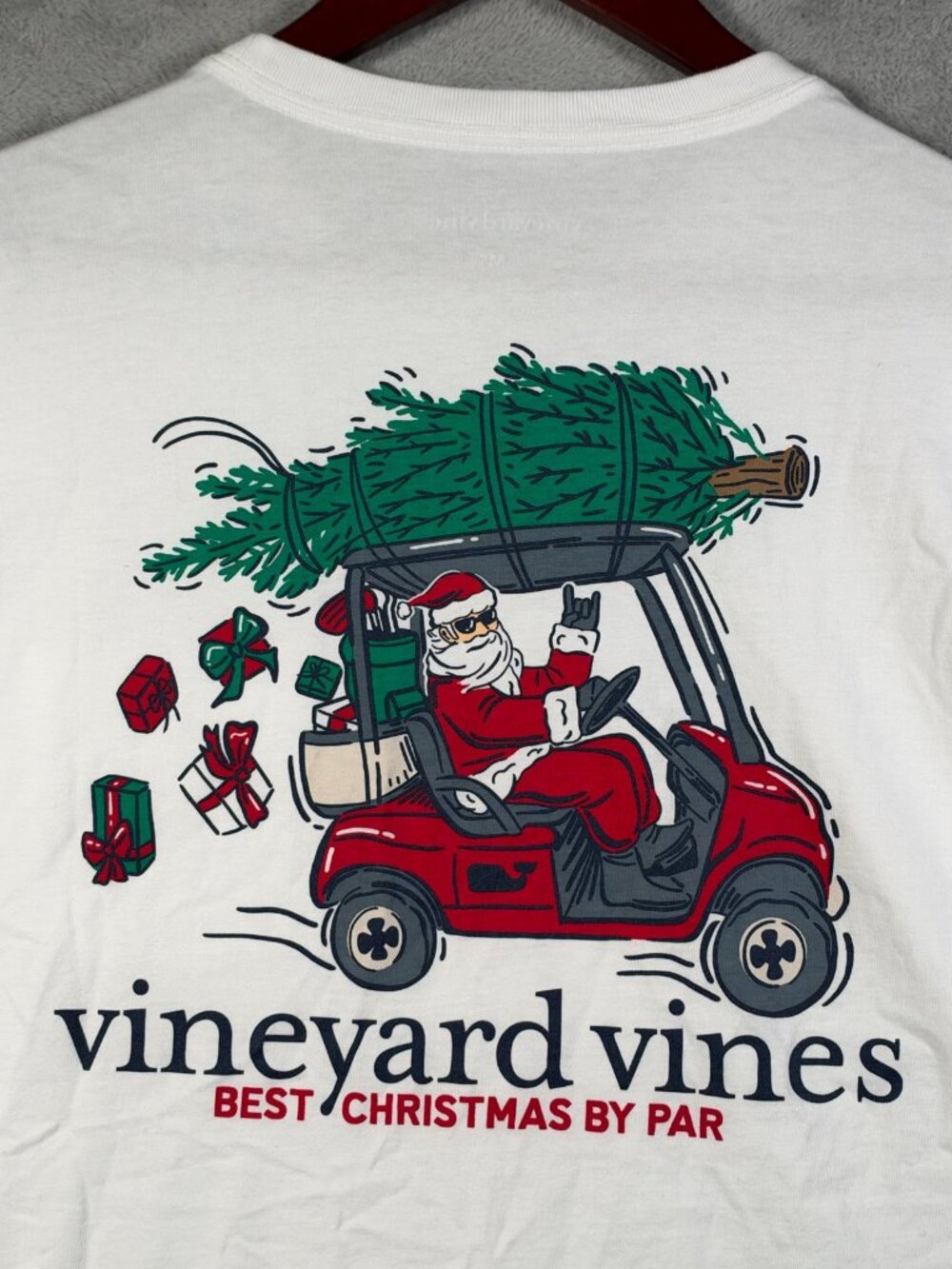 Vineyard Vines Shirt Mens M White Best Christmas By Par Golf Santa Hole N1
